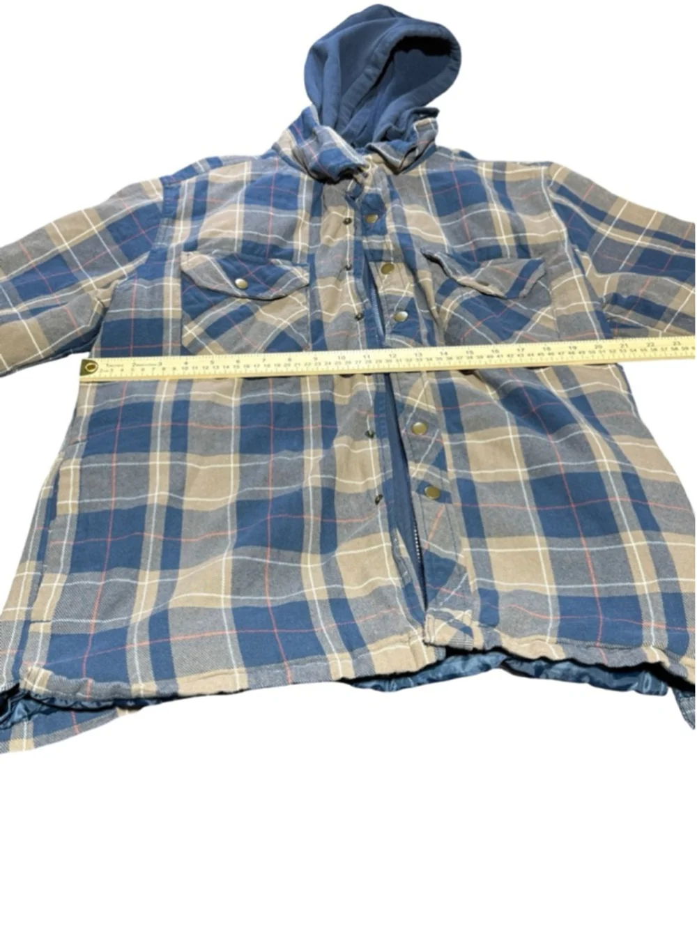 Men's ADVENTURIDGE Lightweight Shirt Jacket L Blue Beige Plaid #843